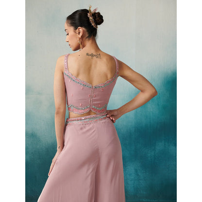 SUHINO Mauve Georgette Sharara Blouse & Cape (Set of 3)