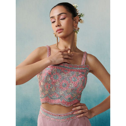 SUHINO Mauve Georgette Sharara Blouse & Cape (Set of 3)