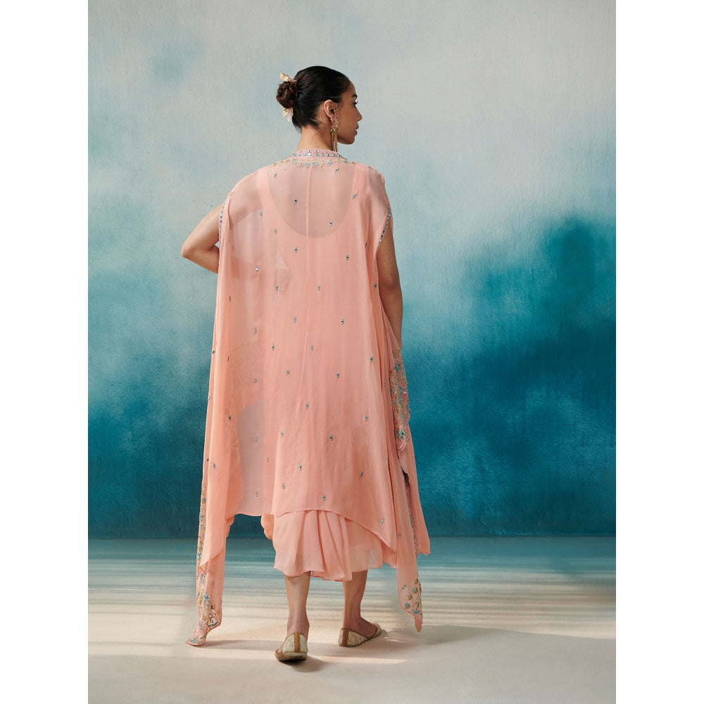 SUHINO Peach Georgette Dress & Cape (Set of 2)