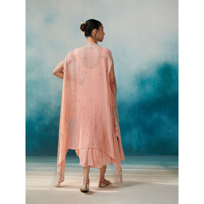 SUHINO Peach Georgette Dress & Cape (Set of 2)