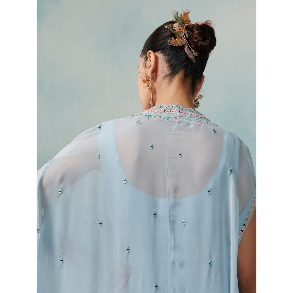 SUHINO Blue Georgette Dress with Cape (Set of 2)