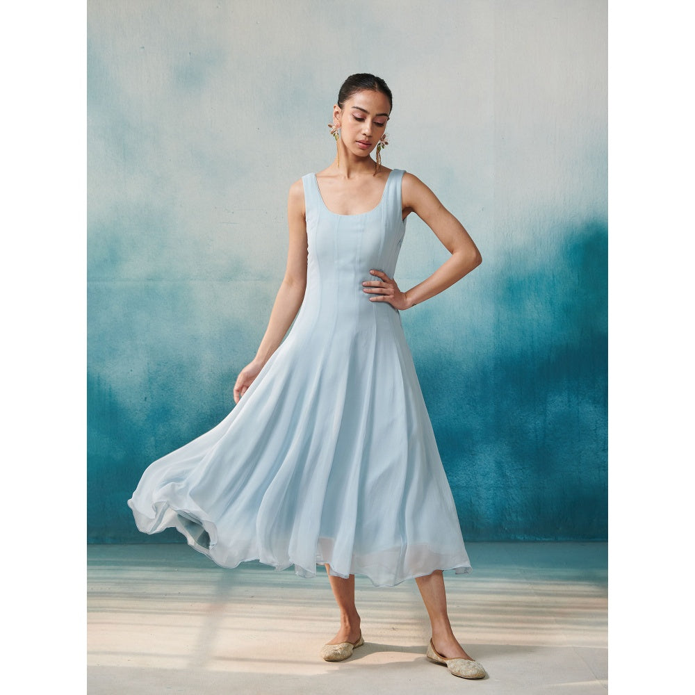 SUHINO Blue Georgette Dress with Cape (Set of 2)