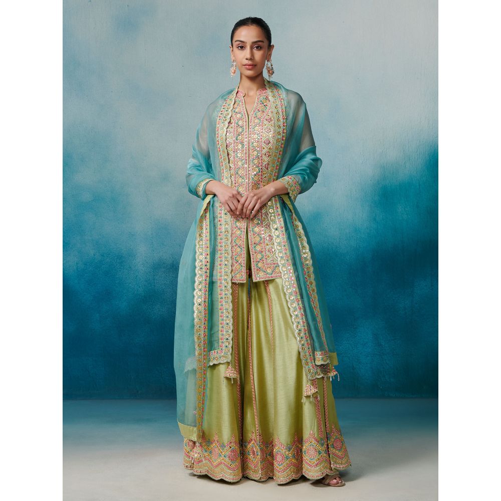 SUHINO Front Open Kurta Gharara & Dupatta (Set of 3)