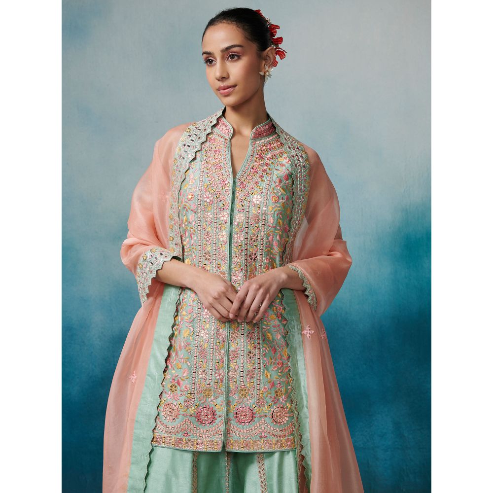 SUHINO Front Open Kurta Gharara & Dupatta (Set of 3)