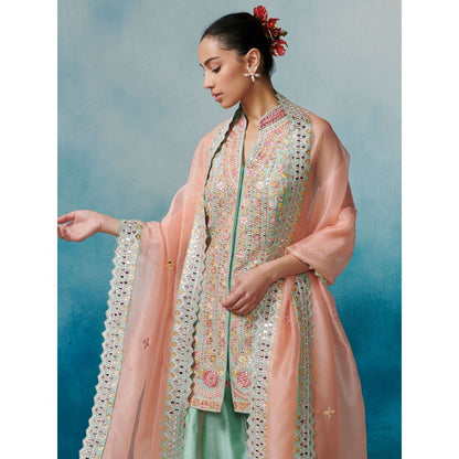 SUHINO Front Open Kurta Gharara & Dupatta (Set of 3)