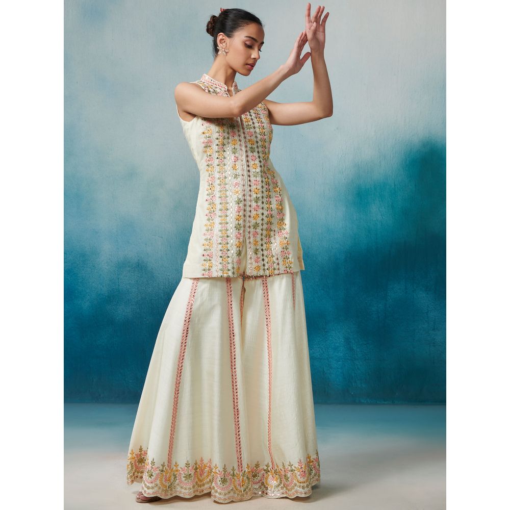 SUHINO Front Open Kurta Gharara & Dupatta (Set of 3)