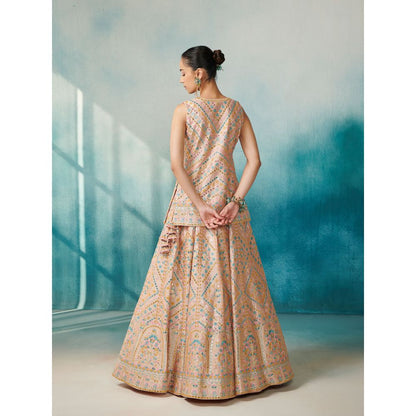 SUHINO Peach Slub Silk Lehenga Jacket Inner & Dupatta (Set of 4)