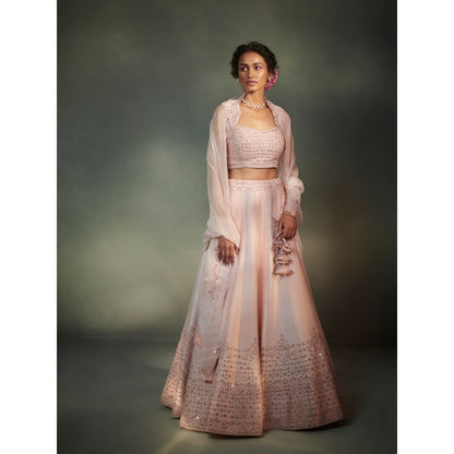 SUHINO Powder Pink And Purple Dual Lehenga Blouse & Dupatta (Set of 3)