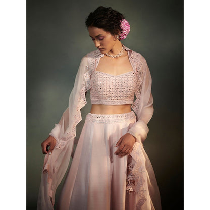 SUHINO Powder Pink And Purple Dual Lehenga Blouse & Dupatta (Set of 3)