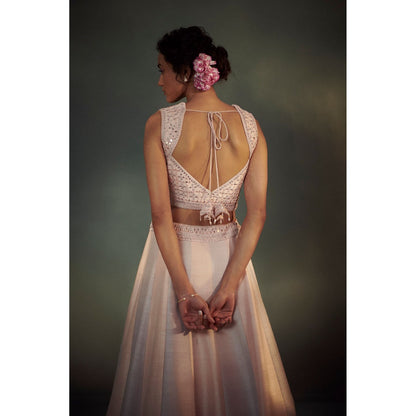 SUHINO Powder Pink And Purple Dual Lehenga Blouse & Dupatta (Set of 3)