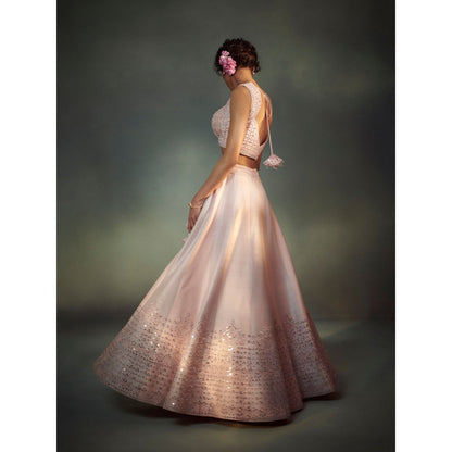 SUHINO Powder Pink And Purple Dual Lehenga Blouse & Dupatta (Set of 3)