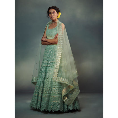 SUHINO Embroidered Sea Green Lehenga Blouse & Dupatta (Set of 3)