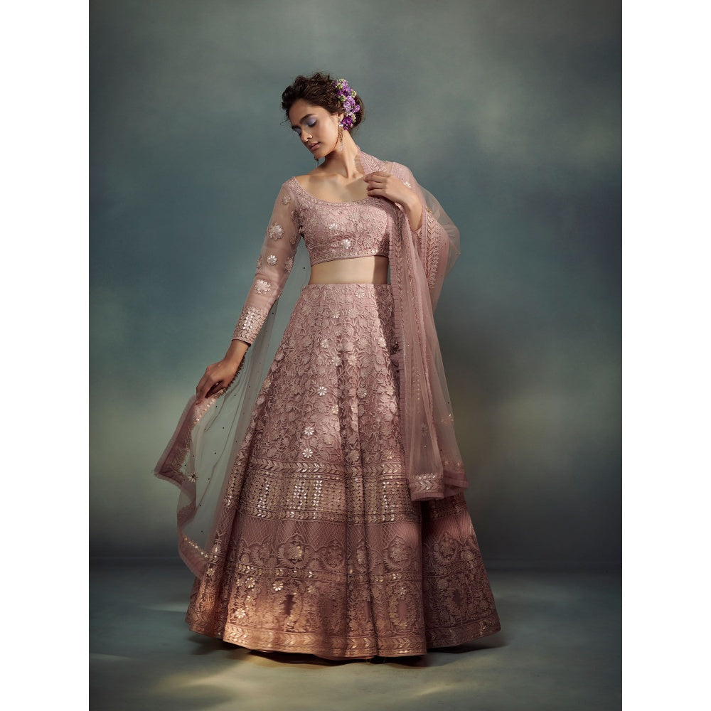 SUHINO Mauve Lehenga Blouse & Dupatta (Set of 3)