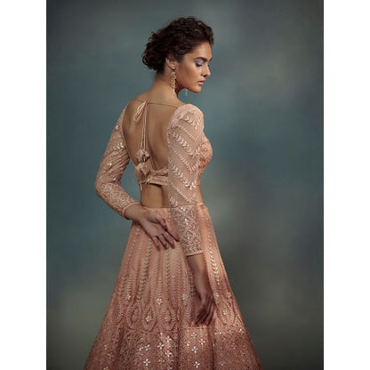 SUHINO Peach Lehenga Blouse & Dupatta (Set of 3)