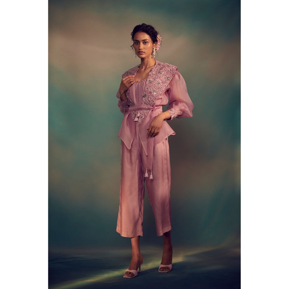 SUHINO Purple Jumpsuit with Organza Overlay (Set of 3)