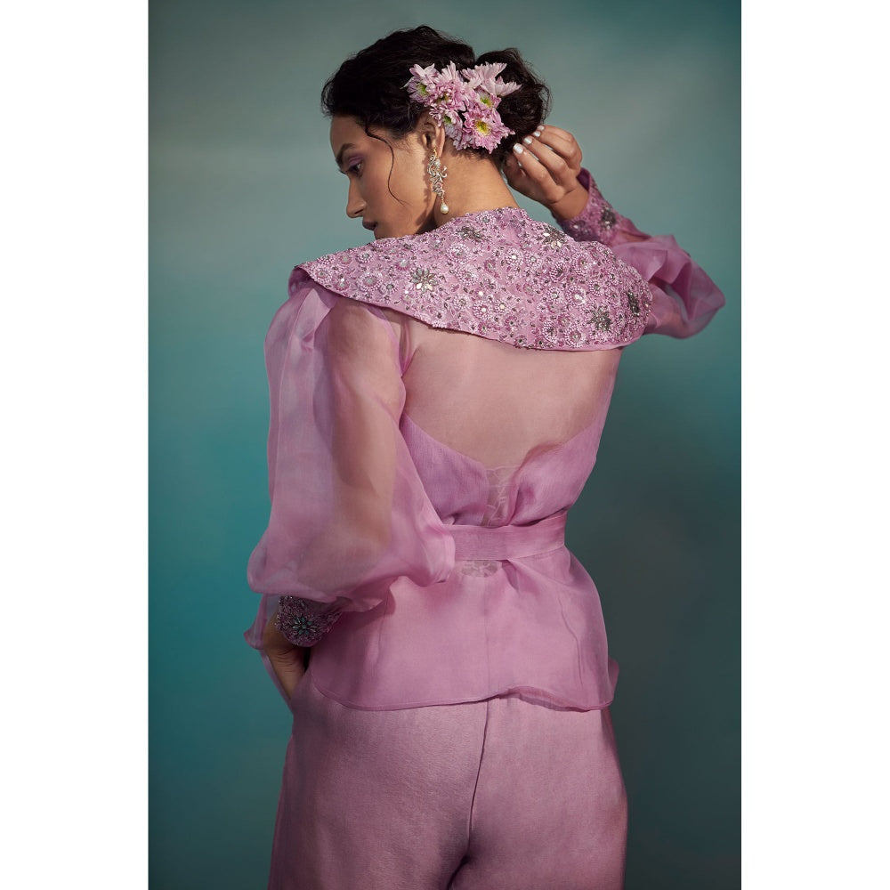 SUHINO Purple Jumpsuit with Organza Overlay (Set of 3)