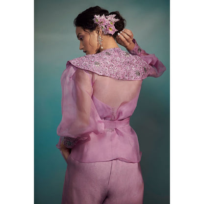 SUHINO Purple Jumpsuit with Organza Overlay (Set of 3)