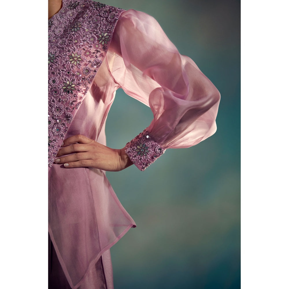 SUHINO Purple Jumpsuit with Organza Overlay (Set of 3)