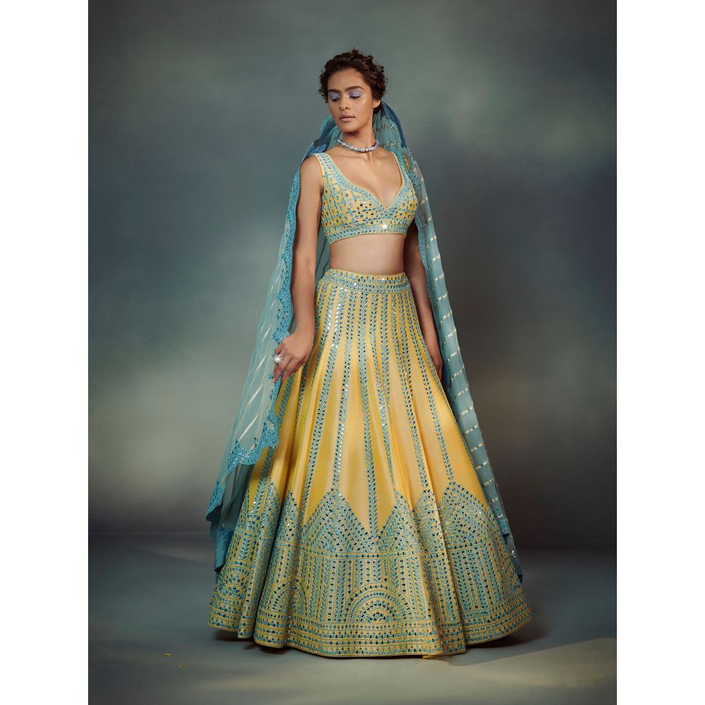 SUHINO Embroidered Yellow Lehenga Blouse & Dupatta (Set of 3)