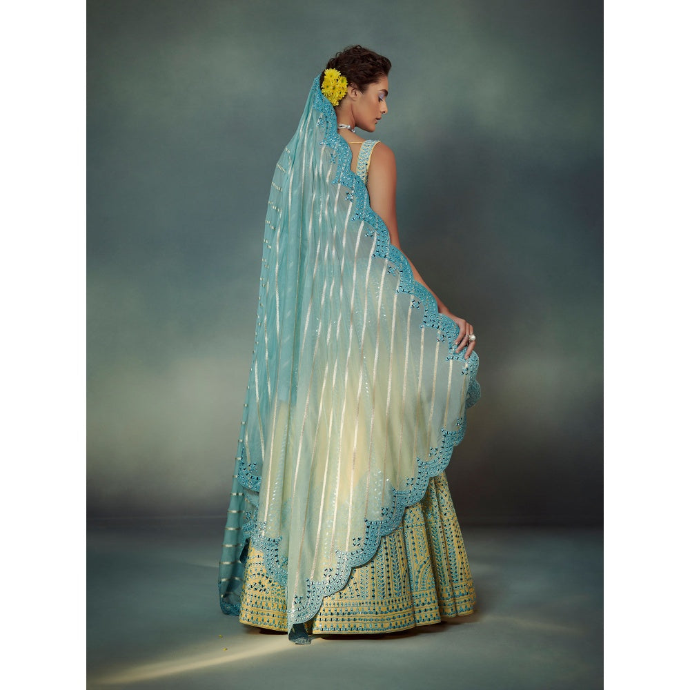 SUHINO Embroidered Yellow Lehenga Blouse & Dupatta (Set of 3)