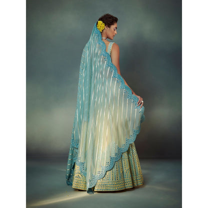 SUHINO Embroidered Yellow Lehenga Blouse & Dupatta (Set of 3)