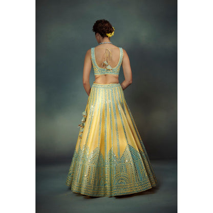 SUHINO Embroidered Yellow Lehenga Blouse & Dupatta (Set of 3)