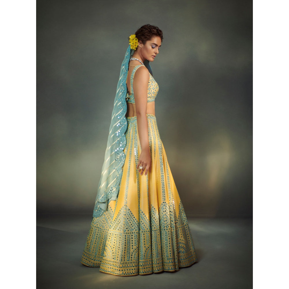 SUHINO Embroidered Yellow Lehenga Blouse & Dupatta (Set of 3)