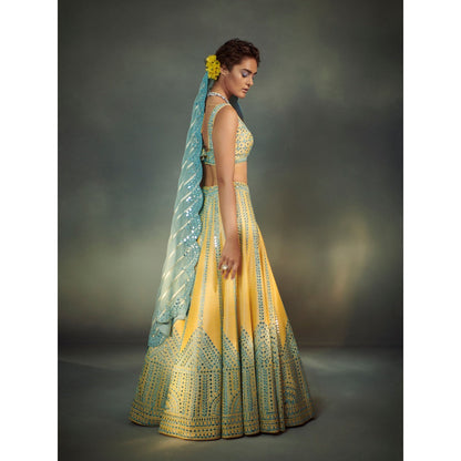 SUHINO Embroidered Yellow Lehenga Blouse & Dupatta (Set of 3)