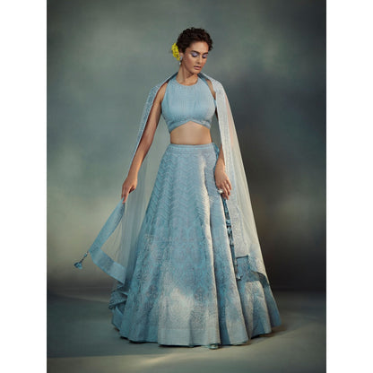 SUHINO Ice Blue Lehenga Blouse & Dupatta (Set of 3)