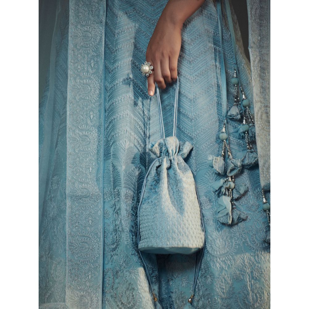 SUHINO Ice Blue Lehenga Blouse & Dupatta (Set of 3)