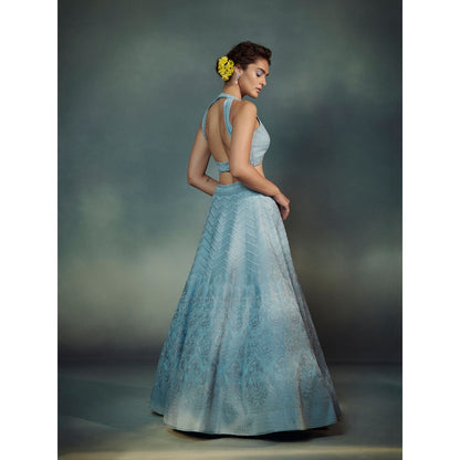 SUHINO Ice Blue Lehenga Blouse & Dupatta (Set of 3)