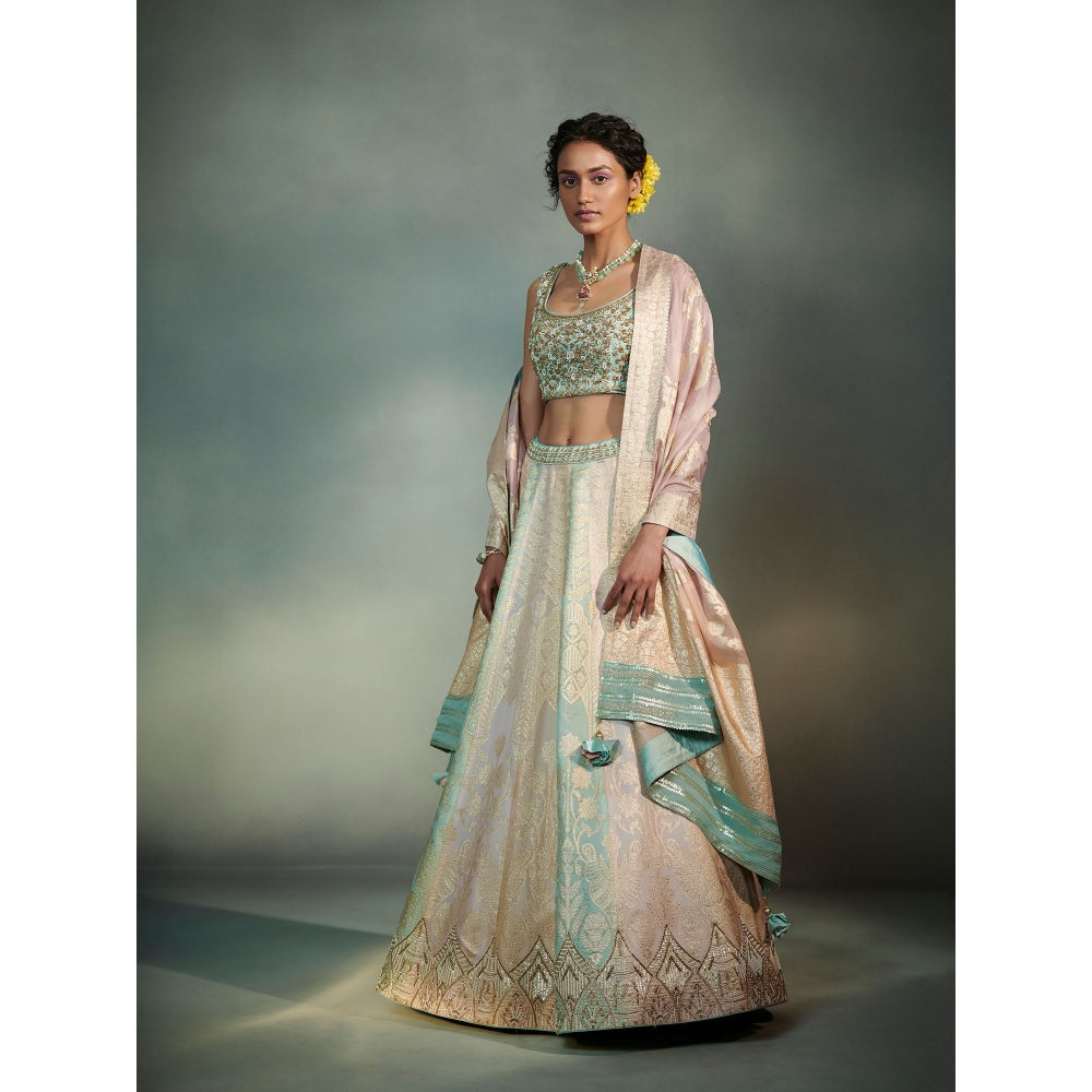 SUHINO Aqua Tricoloured Lehenga Blouse & Dupatta (Set of 3)