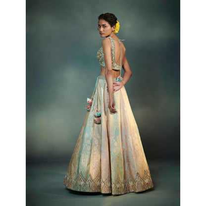 SUHINO Aqua Tricoloured Lehenga Blouse & Dupatta (Set of 3)