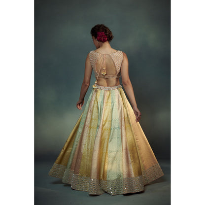 SUHINO Peach Tricoloured Lehenga Blouse & Dupatta (Set of 3)