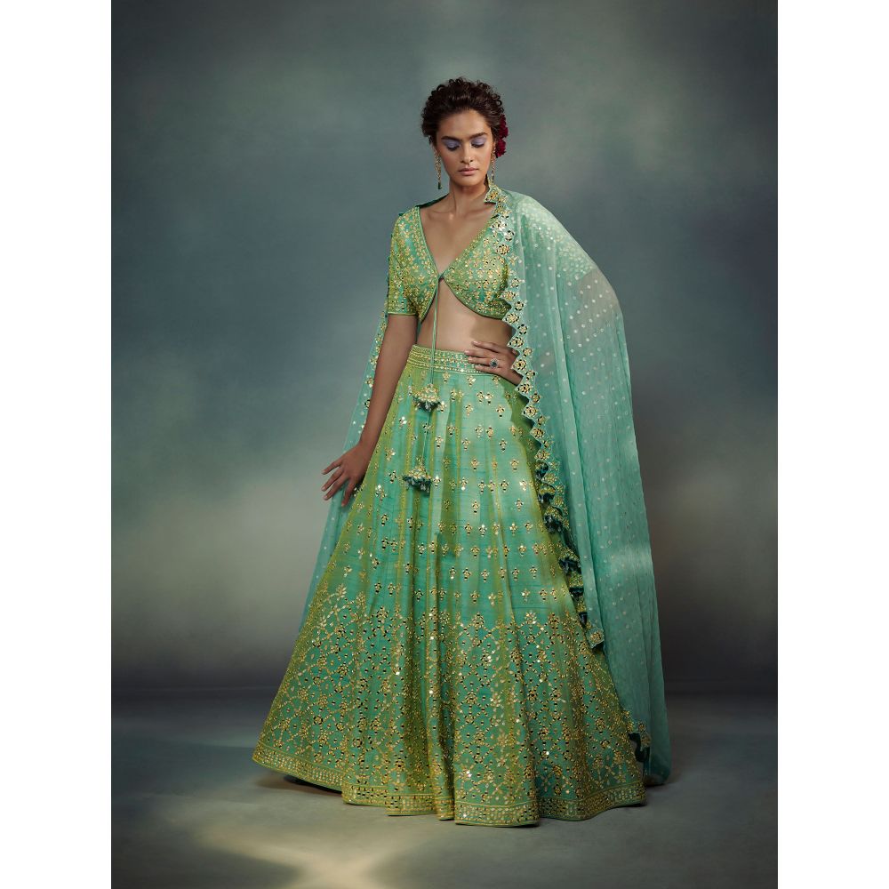 SUHINO Sea Green Lehenga Blouse & Dupatta (Set of 3)