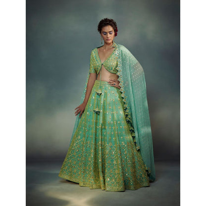 SUHINO Sea Green Lehenga Blouse & Dupatta (Set of 3)