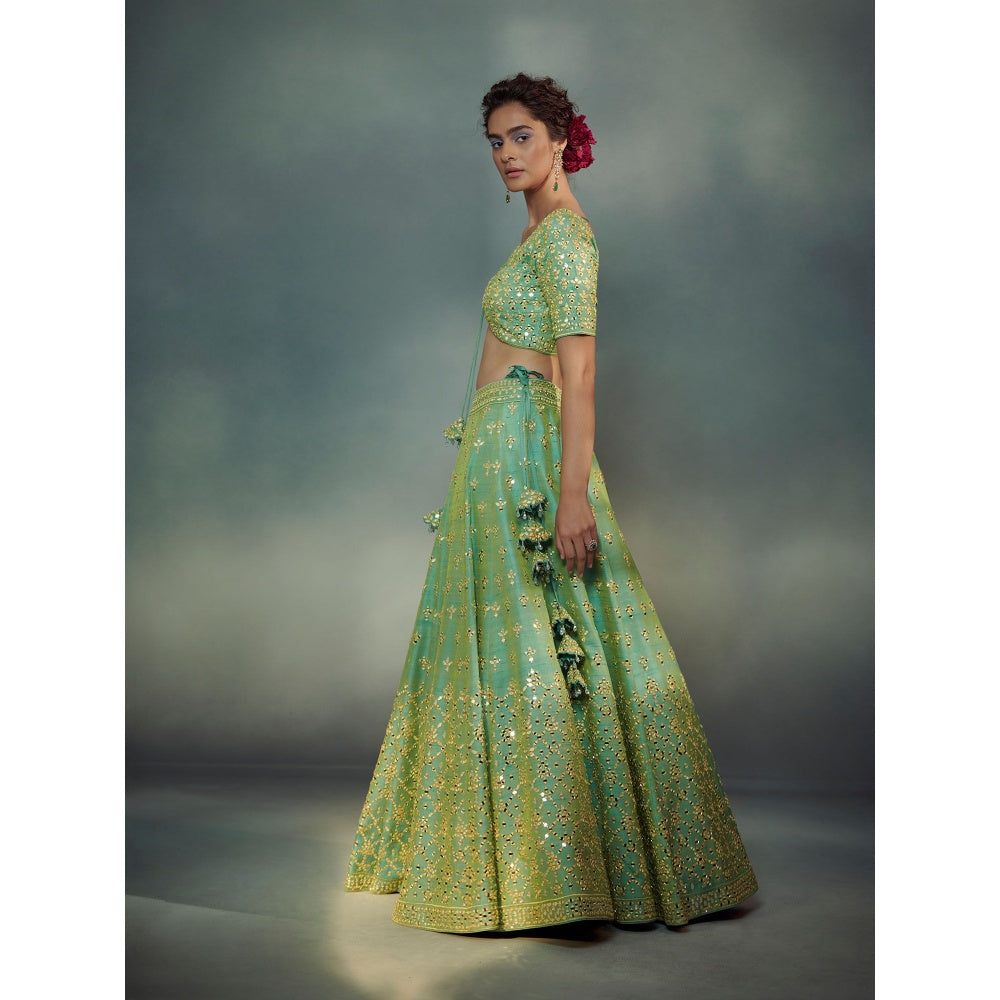 SUHINO Sea Green Lehenga Blouse & Dupatta (Set of 3)