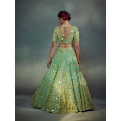 SUHINO Sea Green Lehenga Blouse & Dupatta (Set of 3)