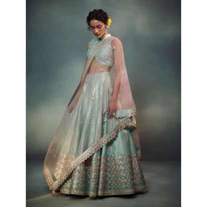 SUHINO Aqua Blue Lehenga Blouse & Dupatta (Set of 3)