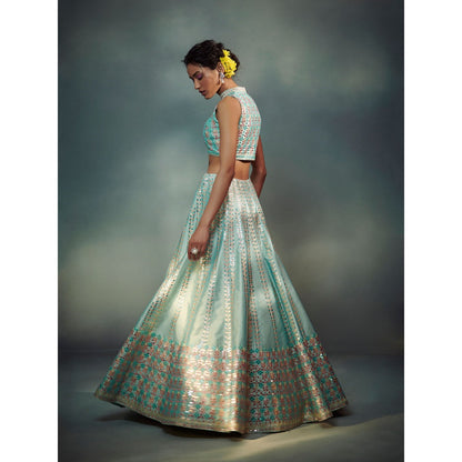 SUHINO Aqua Blue Lehenga Blouse & Dupatta (Set of 3)