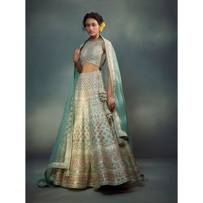 SUHINO Mint Green Lehenga Blouse & Dupatta (Set of 3)