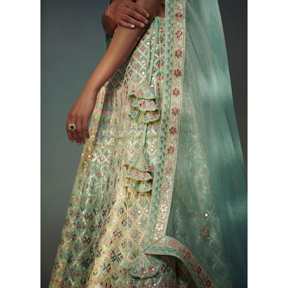 SUHINO Mint Green Lehenga Blouse & Dupatta (Set of 3)