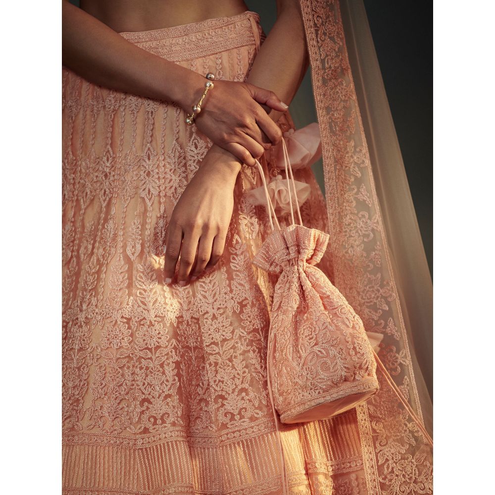 SUHINO Peach Lehenga Blouse & Dupatta (Set of 3)