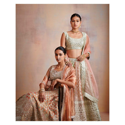 SUHINO Rust Tissue Lehenga with Blouse & Dupatta (Set of 3)
