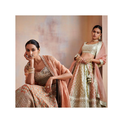 SUHINO Rust Tissue Lehenga with Blouse & Dupatta (Set of 3)