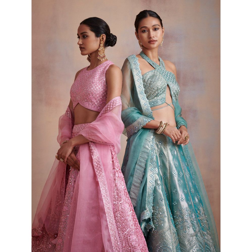 SUHINO Turquoise Tissue Lehenga with Blouse & Dupatta (Set of 3)