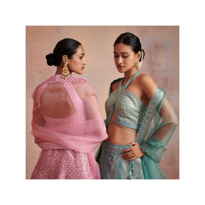 SUHINO Turquoise Tissue Lehenga with Blouse & Dupatta (Set of 3)