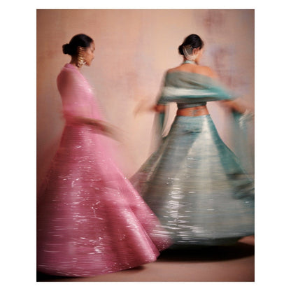 SUHINO Turquoise Tissue Lehenga with Blouse & Dupatta (Set of 3)