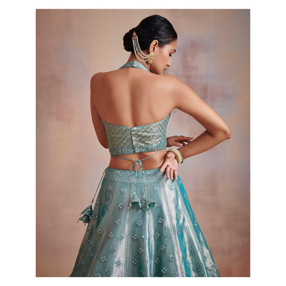SUHINO Turquoise Tissue Lehenga with Blouse & Dupatta (Set of 3)