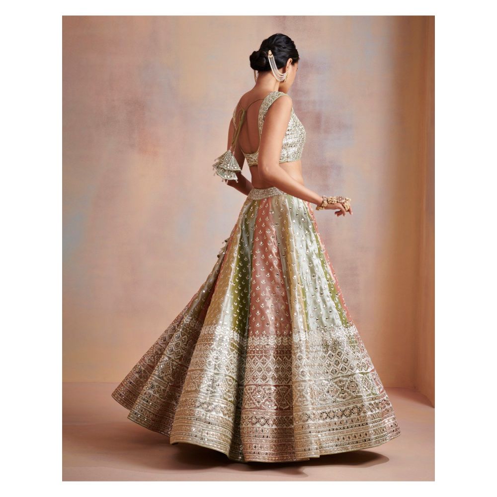 SUHINO Tri Coloured Tissue Lehenga with Blouse & Dupatta (Set of 3)